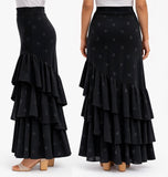 251111 Falda Flamenca con Volantes y Lunares - Falda de Baile Flamenco NEGRO