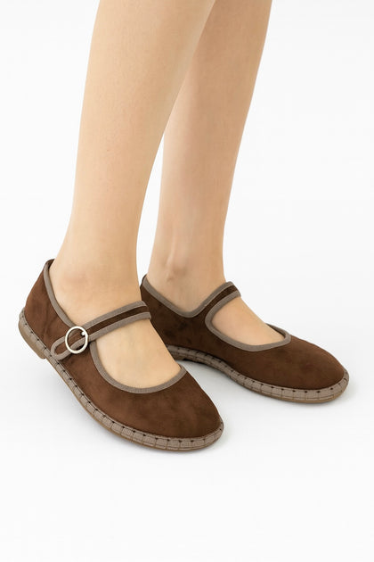 Zapatos Mary Jane Marrones de Gamuza con Hebilla Vintage N5812-7-MARRON