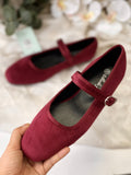 Bailarinas Mary Jane de terciopelo estilo retro -Cómodas combinables y disponibles en varios colores H9037
