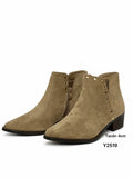 Botines de Mujer Estilo Cowboy con Tachuelas Metálicas, Punta Fina, Tacón Ancho de 4 cm, Cremallera Lateral Y2519