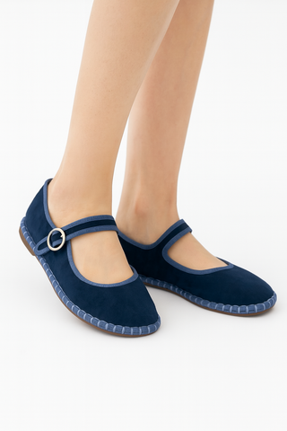 Zapatos Mary Jane Azul Marino de Gamuza con Hebilla N5812-5-BLUE/BLUE
