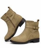 Botines de Mujer con Hebilla y Cremallera Lateral – Tacón Bajo, Cómodos y Elegantes 12353