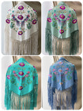 M01-2 Mantón bordado con flores y aves con flecos MANT3999