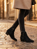 Botines de Mujer Estilo Cowboy con Tachuelas Metálicas, Punta Fina, Tacón Ancho de 4 cm, Cremallera Lateral Y2519