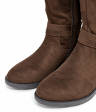 Botas Altas de Mujer Efecto Ante con Hebilla, Caña Elástica, Cremallera Lateral y Tacón Bajo – Marrón y Beige tf8959
