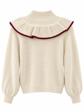 Jersey de Mujer con Cuello Alto y Volantes | Manga Abullonada | Otoño Invierno talla única 8320