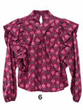 Blusa de Mujer Estampada con Volantes, Cuello Alto y Manga Larga 12780