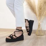 Sandalias de Plataforma con Cuña y Tiras para Mujer Estilo Romano - FELIZ SHOPPING 