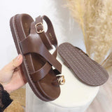 Sandalias planas con adorno metálico | Estilo romano con tiras cruzadas - FELIZ SHOPPING 