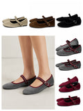 Bailarinas Mary Jane de terciopelo estilo retro -Cómodas combinables y disponibles en varios colores H9037