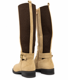 Botas Altas de Mujer Efecto Ante con Hebilla, Caña Elástica, Cremallera Lateral y Tacón Bajo – Marrón y Beige tf8959