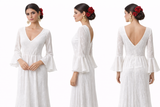13962 Traje de Flamenco Blanco Elegante con Escote en V - FELIZ SHOPPING 