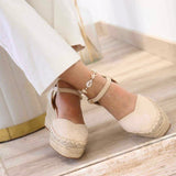 Sandalias de cuña estilo alpargata con punta cerrada | Correa al tobillo - FELIZ SHOPPING 