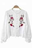 Blusa corta blanca con bordado floral y encaje para mujer Q8338