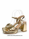 Sandalias doradas de plataforma y tacón ancho -Tacones de fiesta y ceremonia - FELIZ SHOPPING 