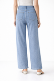 Jeans de Pierna Ancha con Bordado de Corazones y Tiro Alto en Azul Claro PAV363