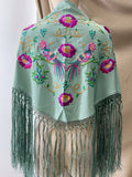 M01-2 Mantón bordado con flores y aves con flecos MANT3999