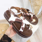 Sandalias planas con adorno metálico | Estilo romano con tiras cruzadas - FELIZ SHOPPING 