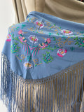 M01-2 Mantón bordado con flores y aves con flecos MANT3999