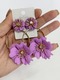 Pendientes Florales Estilo flamenco con Aro -Metal Pintado -Largo 8cm pen899 - FELIZ SHOPPING 