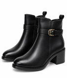 Botines de Mujer con Tacón Ancho, Hebilla y Cremallera Lateral – Botas Cortas Elegantes y Cómodas 2081