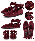 Zapatos Bailarinas Mujer de Terciopelo con Cordones Cruzados, Lazo al Tobillo, Suela Plana, Estilo Casual Elegante, 4 Colores YR913