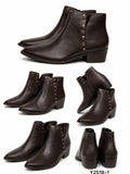 Botines de Mujer Estilo Cowboy con Tachuelas Metálicas, Punta Fina, Tacón Ancho de 4 cm, Cremallera Lateral Y2519