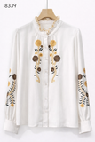 Blusa Elegante de Manga Larga con Bordado Floral Vintage Q8339