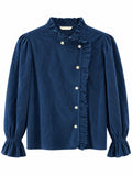 Blusa de Pana para Mujer con Volantes y Botones 8622