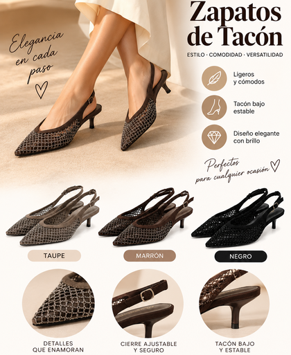 Zapato destalonado de punta fina con rejilla de brillo 9869