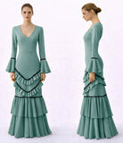 25370 Traje de Flamenca para Mujer con Volantes y Cuello en V - FELIZ SHOPPING 