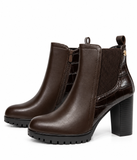 Botines de Mujer con Tacón Ancho – Cremallera Lateral, Elástico y Detalle Efecto Cocodrilo 8806