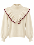 Jersey de Mujer con Cuello Alto y Volantes | Manga Abullonada | Otoño Invierno talla única 8320