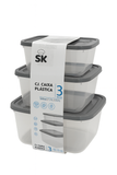 SK Kitchen – Set de 3 Recipientes para Alimentos -500ml + 1.5L + 2.5L (Tapa Blanca / Gris) tk25