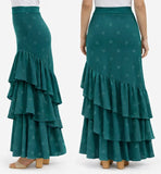 251111 Falda Flamenca con Volantes y Lunares - Falda de Baile Flamenco PETROLEO