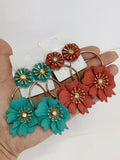 Pendientes Florales Estilo flamenco con Aro -Metal Pintado -Largo 8cm pen899 - FELIZ SHOPPING 