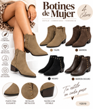 Botines de Mujer Estilo Cowboy con Tachuelas Metálicas, Punta Fina, Tacón Ancho de 4 cm, Cremallera Lateral Y2519