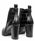 Botines de Mujer con Tacón Ancho – Cremallera Lateral, Elástico y Detalle Efecto Cocodrilo 8806