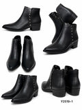Botines de Mujer Estilo Cowboy con Tachuelas Metálicas, Punta Fina, Tacón Ancho de 4 cm, Cremallera Lateral Y2519