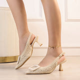 Zapatos de Tacón Bajo con Punta y Tejido-Elegantes y Cómodos AA56
