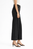 Pantalón de pierna ancha color negro de talle alto con botones dorados SA7306-1