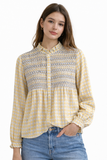 Blusa de cuadros con bordado y manga larga 97017-AM