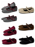 Bailarinas Mary Jane de terciopelo estilo retro -Cómodas combinables y disponibles en varios colores H9037