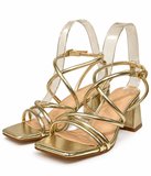 Sandalias doradas de plataforma y tacón ancho -Tacones de fiesta y ceremonia - FELIZ SHOPPING 