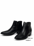 Botines de Mujer Estilo Cowboy con Tachuelas Metálicas, Punta Fina, Tacón Ancho de 4 cm, Cremallera Lateral Y2519