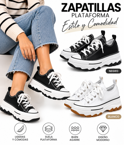 Zapatillas de Mujer con Plataforma – Deportivas Casual de Suela Gruesa y Cordones C753