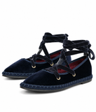 Zapatos Bailarinas Mujer de Terciopelo con Cordones Cruzados, Lazo al Tobillo, Suela Plana, Estilo Casual Elegante, 4 Colores YR913