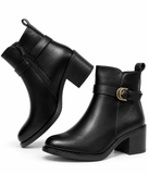 Botines de Mujer con Tacón Ancho, Hebilla y Cremallera Lateral – Botas Cortas Elegantes y Cómodas 2081