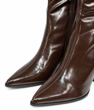Botas Altas de Mujer con Tacón Ancho y Punta Fina -Efecto Brillante -Cremallera Lateral x8972