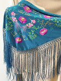 M01-2 Mantón bordado con flores y aves con flecos MANT3999